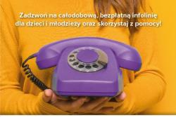 Na żóltym tle fioletowy telefon